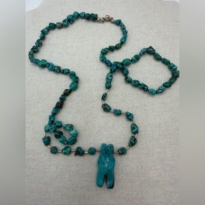 Turquoise Stone Necklace with a Bear